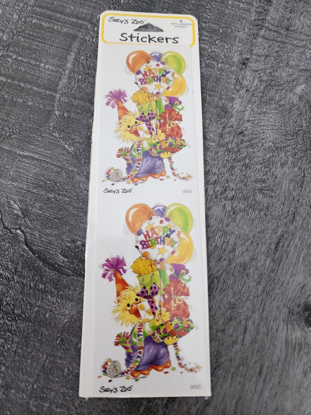 VINTAGE SUZY'S ZOO Sticker Pack New Sealed Happy Birthday 9593 4 Stickers #28